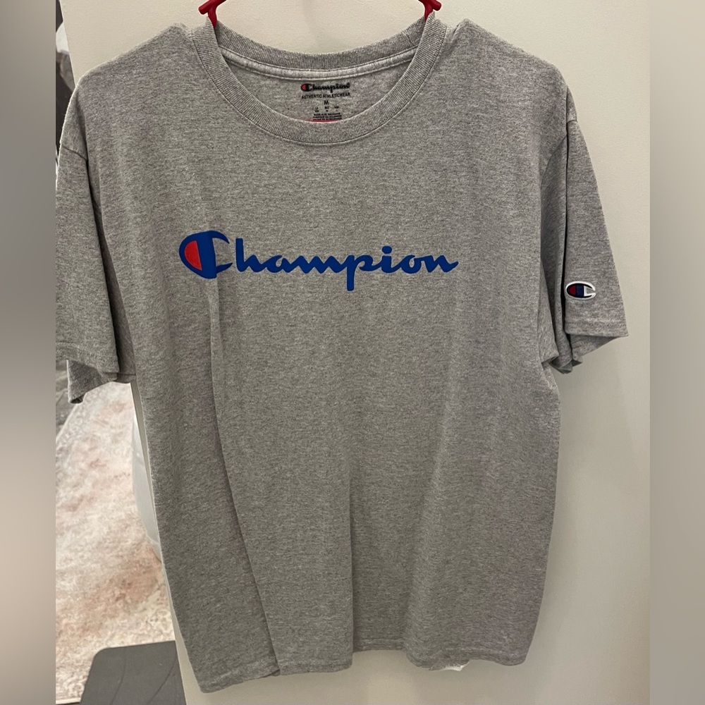 Champion Heather Gray Tee with Blue Emblem